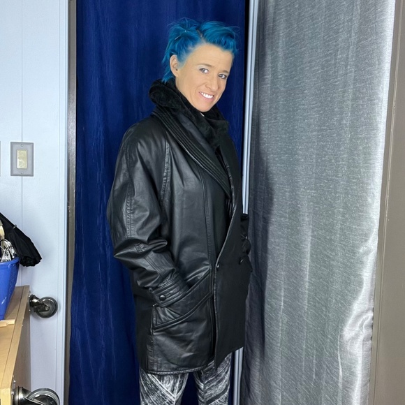 VINTAGE |•JFS SIGNATURE LEATHER•| 80s 90s Leather Thigh Length Jacket Medium - Picture 5 of 16